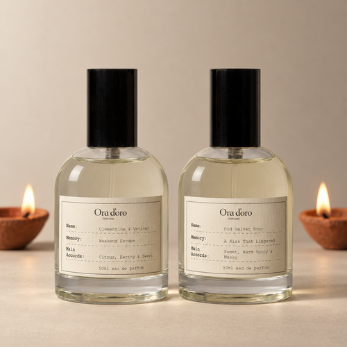 Ora d’oro Diwali Gift Pair – Clementine & Vetiver and Oud Velvet Hour